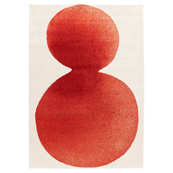 Red, circular rug; minimalist, modern design; IKEA PS 2026.