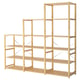 IVAR storage shelves, light brown, wooden, multi-unit, open design, with adjustable shelves.