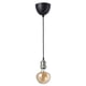 A JÄLLBY pendant lamp with a black cord, featuring a warm, brown led bulb.