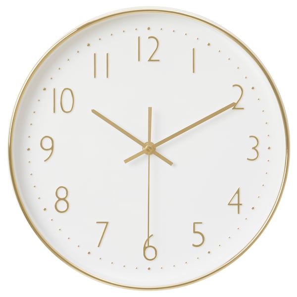 Elegant gold JÄNKIG wall clock, white dial, silent quartz movement.