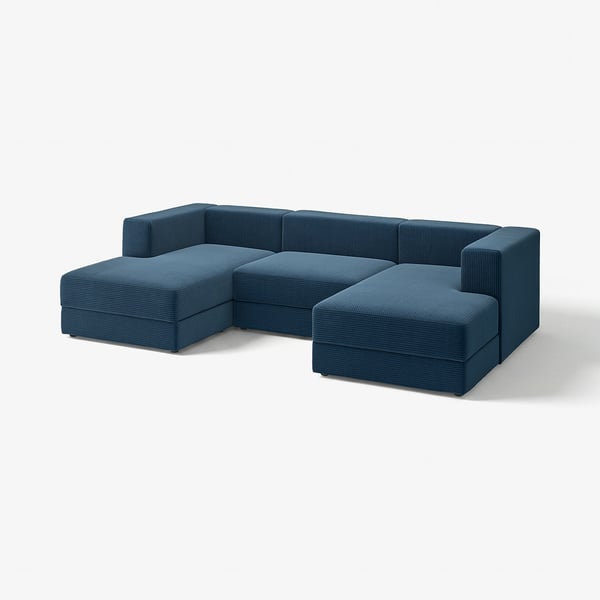 Blue JÄTTEBO modular sofa, l-shaped, corduroy, modern design.