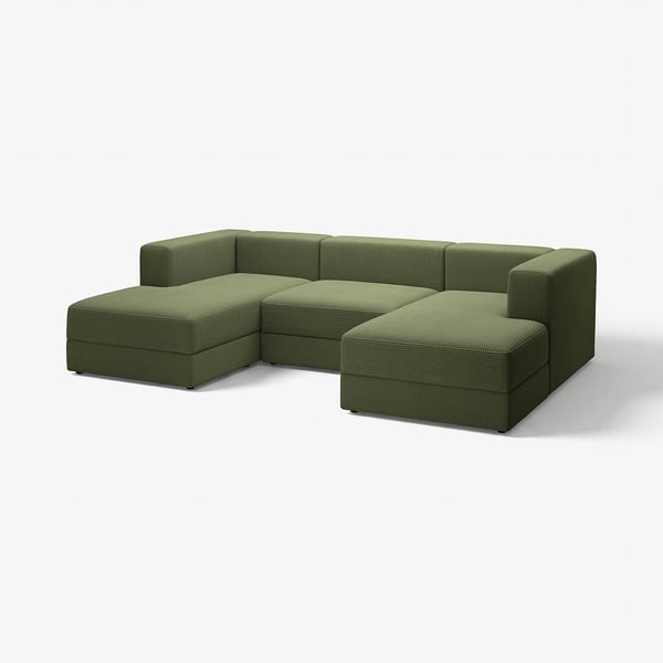 JÄTTEBO corner sofa in green with plush, striped upholstery and modular design for versatile seating.