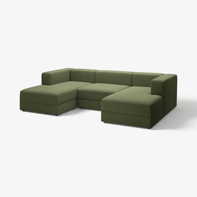 JÄTTEBO corner sofa in green with plush, striped upholstery and modular design for versatile seating.