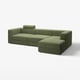 Modern green l-shaped sofa with removable cushions for comfort and storage.