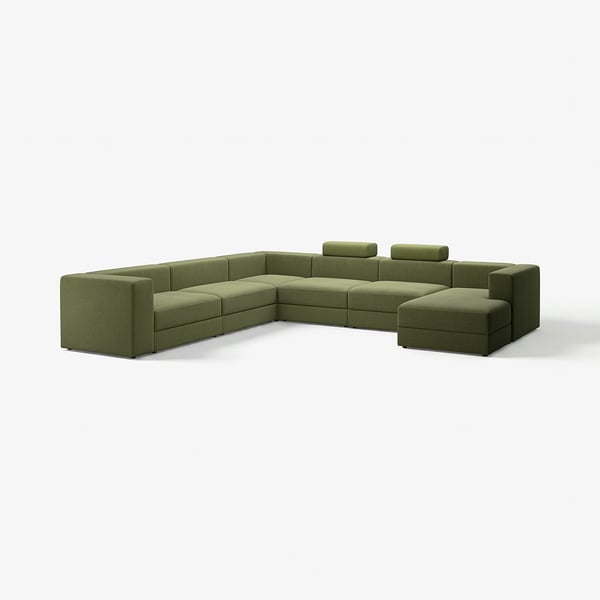 JÄTTEBO green modular sofa, modern design, rectangular shape, corduroy cover, comfortable.