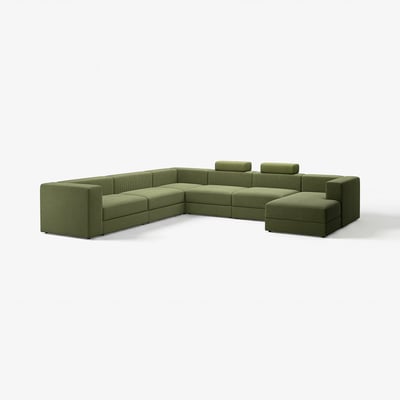JÄTTEBO green modular sofa, modern design, rectangular shape, corduroy cover, comfortable.