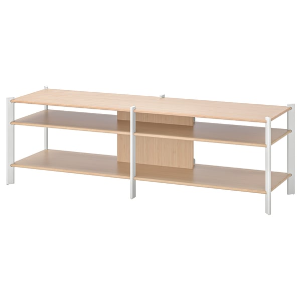 Light wood tv stand with 3 shelves, sleek & modern design.