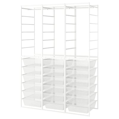 White JONAXEL metal storage system with mesh baskets for organised storage.