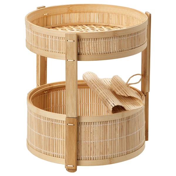 KANELMOTT: natural bamboo & rattan fruit basket, 2-tier, round.
