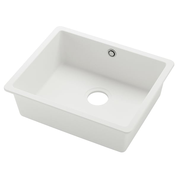 A KILSVIKEN quartz sink in white, rectangular, with a single drain hole and smooth edges.