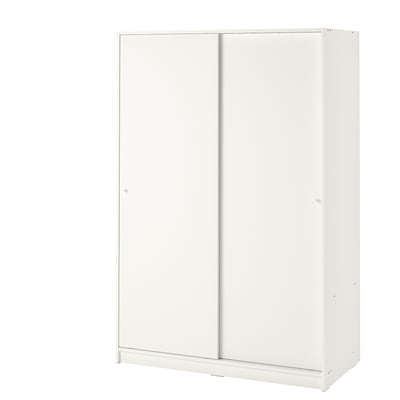 A white KLEPPSTAD wardrobe. Its rectangular with sliding doors, ideal for storage.