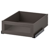 KOMPLEMENT drawer in dark grey with glass front, designed for pax wardrobes, square shape.