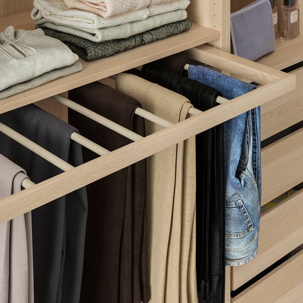 KOMPLEMENT Pull-out pants hanger, white stained oak effect, 100x58 cm