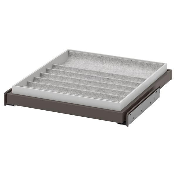 KOMPLEMENT pull-out tray, grey, felt insert, square shape, organiser design.