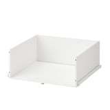 White KONSTRUERA drawer, empty, square shape, flat design.