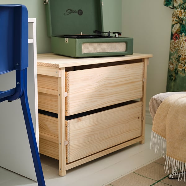 KRONÖREN 2-drawer chest, pine, 76x48x55 cm