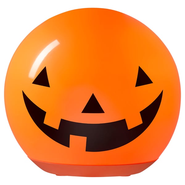 KUSTFYR LED table lamp, pumpkin/battery operated orange