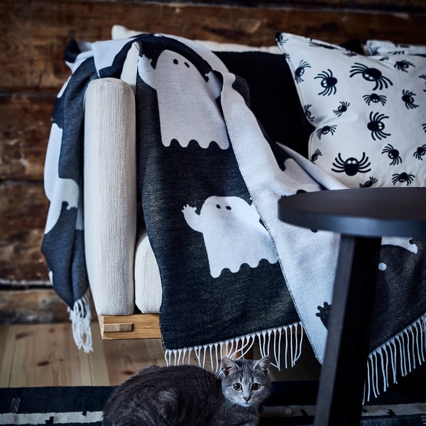 KUSTFYR Throw, ghost pattern black/white, 130x170 cm