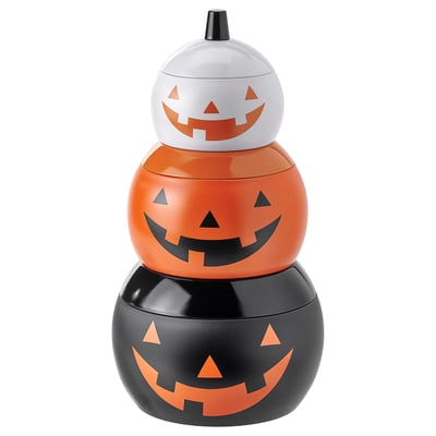KUSTFYR Tin with lid, set of 3, pumpkin-shaped mixed colors