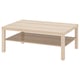 Light oak ikea LACK coffee table with two open shelves.