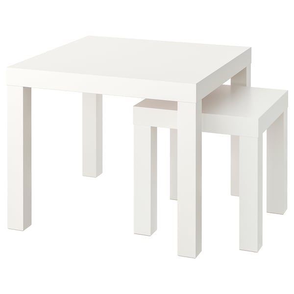 White LACK nesting tables, square, simple design, space-saving.