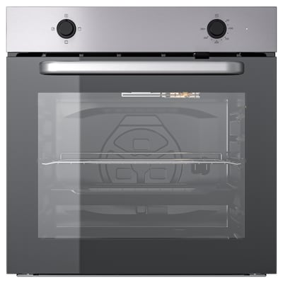 LAGAN oven, silver, square, modern, glass door, two knobs.
