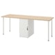 An ikea LAGKAPTEN desk, light brown top, white metal legs, with a white storage cabinet.