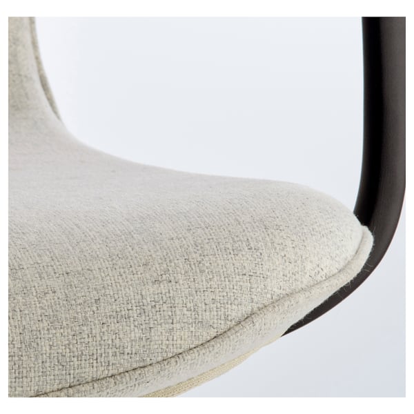 Close-up of a stylish office chairs padded, beige seat, showcasing intricate stitching and high-quality fabric against a sleek black frame.