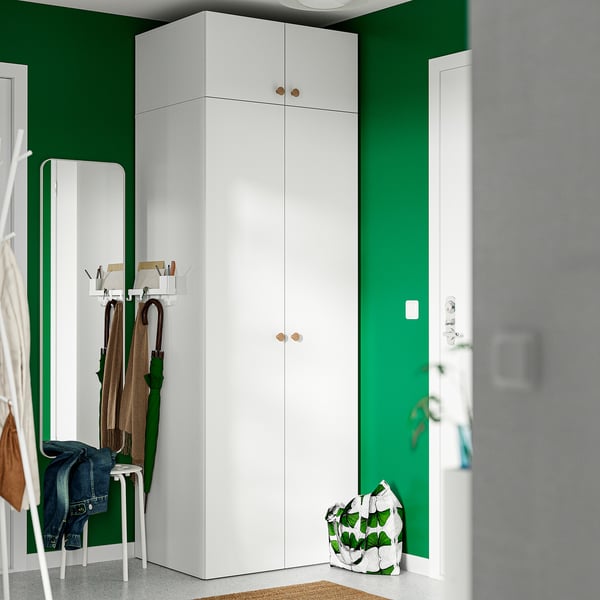 LASTARE Wardrobe combination, white/with height extension unit, 80x62x237 cm