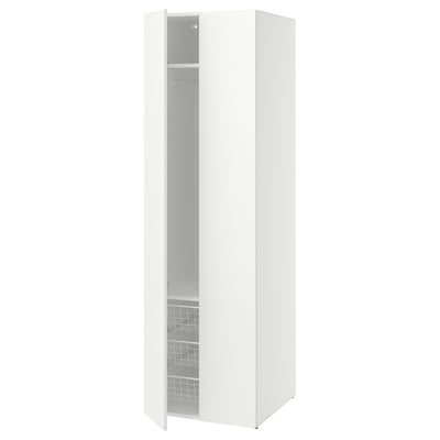 A white LASTARE wardrobe unit with open doors, revealing an empty interior with adjustable shelves.