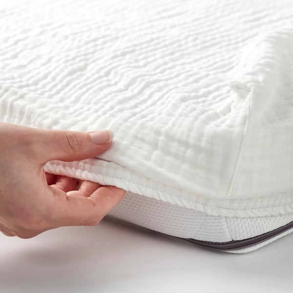 LEN Crib fitted sheet, white beige/muslin, 60x120 cm
