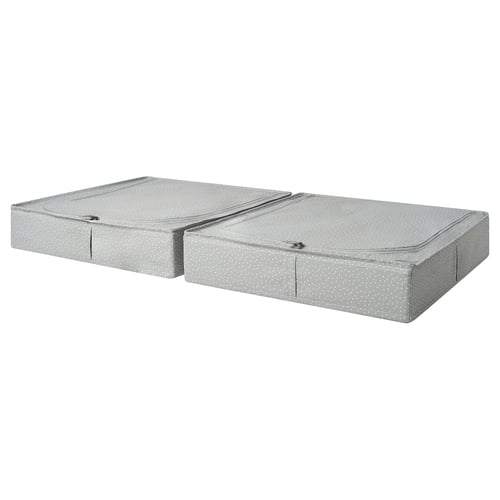 Pair of grey fabric storage boxes with zippers.