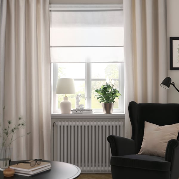 LENDA Curtains with tie-backs, 1 pair, off-white/with eyelets, 140x250 cm