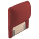 Red upholstered headboard; curved design; fabric-covered.