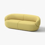 LILLESÄTER sofa; lemon yellow, plush fabric, rounded shape, modern design.
