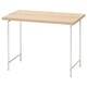 A LINNMON desk with a light wooden top and white metal legs, available for assembly.