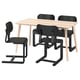 A modern LISABO dining set with a light wood table and four dark wooden chairs with sleek, curved designs.
