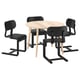 Modern black chairs and light wood round table set. Sleek, minimalist design.