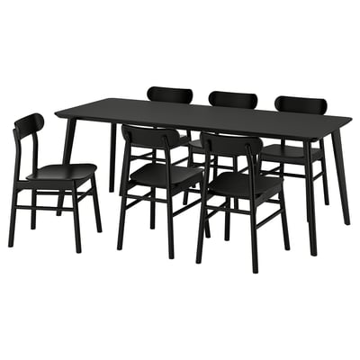 Black LISABO dining set with rectangular table and 4 curved chairs, ideal for small spaces.