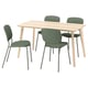 LISABO light wood table, four green chairs with metal legs. Modern, clean design, perfect for small spaces.