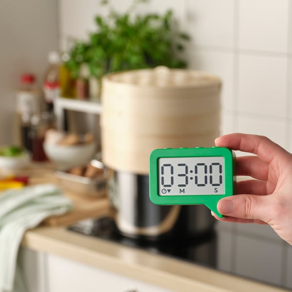 LJUNGPIPARE Clock/timer, green, 8x7 cm