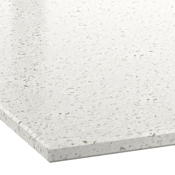 LOCKEBO Custom countertop, off-white lively/mineral effect glass composite, 1 m²x2.0 cm