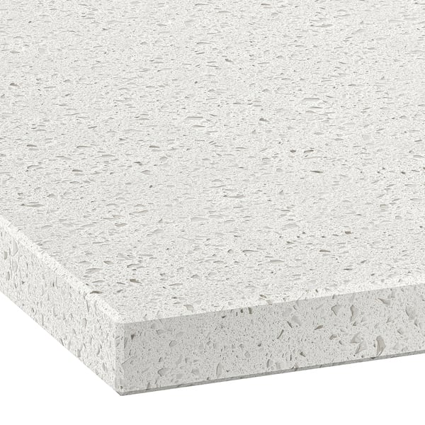 LOCKEBO Custom countertop, off-white lively/mineral effect glass composite, 1 m²x4.0 cm