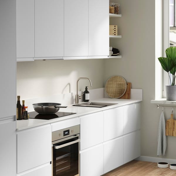 LOCKEBO Custom countertop, off-white marble effect/glass composite, 1 m²x2.0 cm