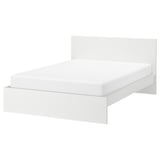 White MALM bed with high headboard, minimalist wooden design.