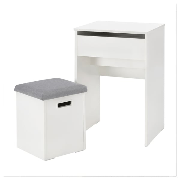 MALMSLÄTT white dressing set - mirror table & stool
