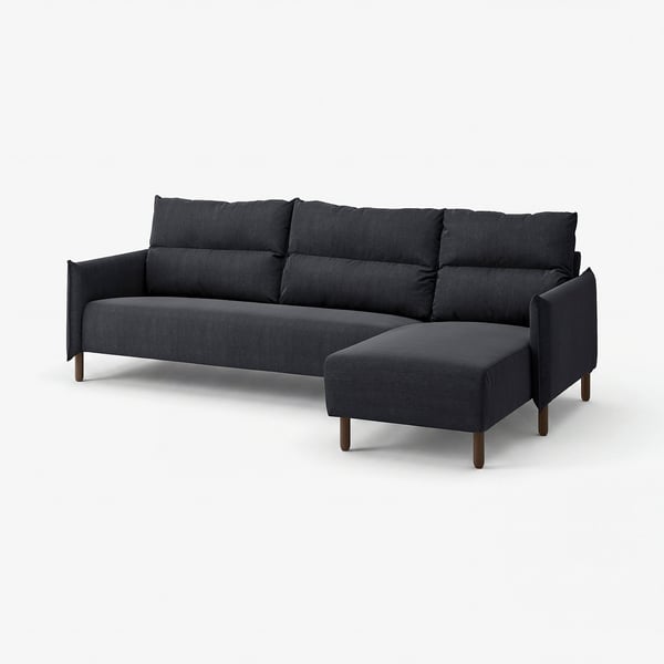 MANNARP charcoal sectional sofa, modern design, high back, sink-in cushions, wooden legs.