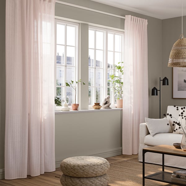 MATILDA Sheer curtains, 1 pair, pale pink/with eyelets, 145x250 cm