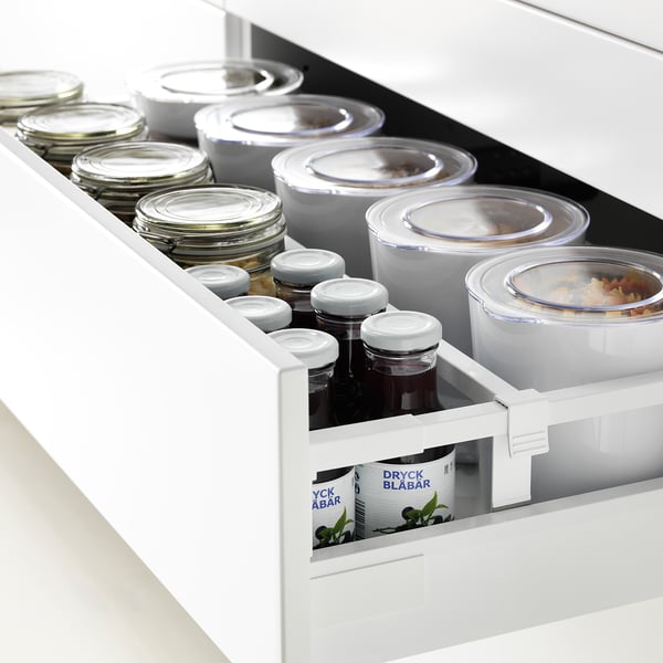 Organised fridge drawer with jars and containers