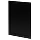 Black kitchen cabinet door with bevelled edges, rectangular shape, made of stained ash wood.